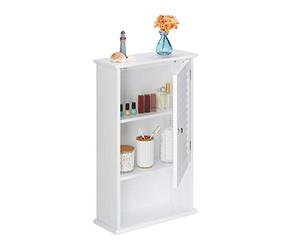 Relaxdays Pensile Bagno, Mobiletto da Parete Salvaspazio, 3 Scomparti, Porta a Lamelle, Multiuso, Legno, Bianco