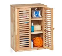 Relaxdays Pensile da Bagno, in Legno di Noce, HxLxP: 46,5 x 35 x 21 cm, Armadietto a Parete, con 3 Scomparti, Naturale