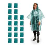 Relaxdays Pezzi Poncho Antipioggia, in Set da 20, Mantellina di Emergenza con Cappuccio, per Adulti, Monouso, Unisex, Verde, 123 x 125 x 0.01 cm