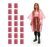 Relaxdays Pezzi Poncho Antipioggia, in Set da 20, Mantellina di Emergenza con Cappuccio, per Adulti, Monouso, Unisex, Rosso, 123 x 125 x 0.01 cm