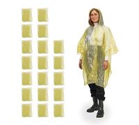 Relaxdays Pezzi Poncho Antipioggia, in Set da 20, Mantellina di Emergenza con Cappuccio, per Adulti, Monouso, Unisex, Giallo, 123 x 125 x 0.01 cm