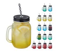 Relaxdays Pezzi Tazze con Cannuccia e Coperchio, Set da 16, 400 ml, Bicchieri tè Freddo, Bevande, con Manico, Colorato/Nero