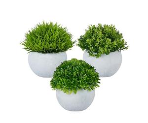 Relaxdays Pianta Artificiale in Set da 3 Pezzi, Piante Artificiali Come Vere, Fiori Artificiali in Vaso, Piante in plastica, Verde/Grigio