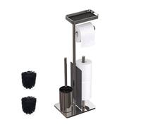 Set Bagno Piantana Scopino Porta Rotoli Carta Igienica Acciaio Inox 75x22x15 cm