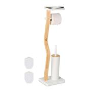Relaxdays Piantana Portarotolo Carta Igienica, Portascopino, HLP: 80,5x23x18 cm, Porta Scopino e Rotolo, Naturale Bianco