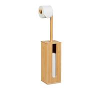 Relaxdays Piantana Portarotolo di Carta Igienica da Bagno, Supporto 5 Rotoli Cartaigienica, 72x20x15 cm, bambù, Naturale, Silicone