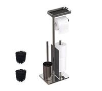 Set Bagno Piantana Scopino Porta Rotoli Carta Igienica Acciaio Inox 75x22x15 cm