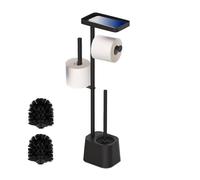 Relaxdays Piantana Portarotolo e Portascopino da Bagno, Porta Rotoli Carta Igienica, 65,5x29x11,5 cm, Acciaio Inox, Nero