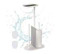 Relaxdays Piantana Portarotolo e Portascopino da Bagno, Porta Rotoli Carta Igienica, HLP: 65x26x17 cm, PP, Ferro, Bianco, Plastica, Gommapiuma
