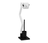 Relaxdays Piantana Portarotolo e Scopino, Colonnina Autoportante WC, Portascopettone Bagno, 75x18,5x18,5 cm, Bianco Nero, Fibra di Legno, 75 x 18.5 x 18.5 cm