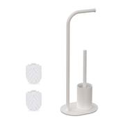 Relaxdays Piantana Portarotolo e Scopino, Portascopino da Bagno, Porta Rotolo Carta Igienica, HLP: 64,5x23x17 cm, Bianco