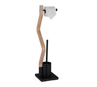 Relaxdays Piantana Portarotolo e Scovolino, Portascopino, WC, Bagno, Acciaio e MDF, HLP 75x18,5x18,5 cm, Nero Naturale
