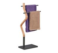 Relaxdays Piantana Portasciugamani, da Terra, 2 Bracci, Acciaio MDF, Appendi Asciugamani, 85x43,5x20 cm, Marrone Grigio