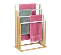 Relaxdays Piantana Portasciugamani in bambù da Bagno, 4 Bracci Appendi Asciugamani, HLP: 82x55x31 cm, Bianco Naturale