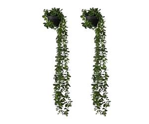 Relaxdays Piante Artificiale per Decorazioni, Set da 2 Piantine Finte in Plastica, Vasi Sospesi, Fake Plants, Verde Nero, Gommapiuma