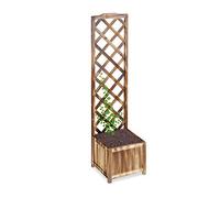 relaxdays Piante con Graticolato, Giardino Vaso 25 Litri e Griglia 147 cm Effetto Legno Bruciato