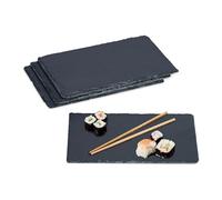 Relaxdays Piatti in Ardesia, Set da 4 Vassoio da 26 x 16 cm per Servire & da Scrivere, Tavolette per Buffet, Antracite