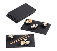 Relaxdays Piatti in Ardesia, Set da 6 Vassoio da 26 x 16 cm per Servire & da Scrivere, Tavolette per Buffet, Antracite