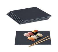 Relaxdays Piatti in Ardesia, Set da 6 Vassoio da Buffet per Servire Formaggi, Salumi e Aperitivo, 40 x 30 cm, Antracite