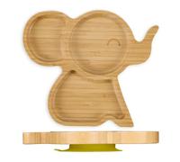 Relaxdays Piatto con Ventosa per Bambini, Piattino Pappa Svezzamento Neonati, 3 Scomparti Forma Elefante bambù, Naturale, Silicone, 3 x 23 x 19.5 cm