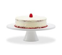 Relaxdays Piatto da Torta con piedistallo, Ceramica, HxD: 10 x 32 cm, Piatto per Torte e Dolci, Supporto Rotondo, Bianco