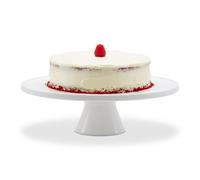 Relaxdays Piatto da Torta con piedistallo, Ceramica, HxD: 10 x 32 cm, Piatto per Torte e Dolci, Supporto Rotondo, Bianco