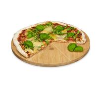 Relaxdays Piatto Pizza Rotondo, Diametro 33 cm, Tagliere con 6 Scomparti per Fette, Vassoio da Portata, Legno Naturale, 33x33x1.5 cm