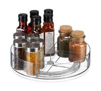 Relaxdays Piatto Frigorifero Porta Spezie da Cucina Girevole, Ø 27 cm, Vassoio Organizer Rotante Salvaspazio per Frigo e Bagno, Trasparente