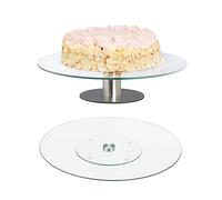 Relaxdays Piatto Rotante per Torte, Set da 2, Alzatina e Vassoio, Girevole a 360º, Ø 30cm, Tortiera, Vetro, Trasparente