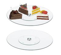 Relaxdays Piatto Rotante per Torte, Set da 2, Girevole a 360º, Ø 30cm, Decorare, Tortiera Rotonda in Vetro, Trasparente