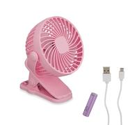 Relaxdays Piccolo a 3 Livelli Ventilatore da Tavolo USB, 3 velocità, Ventola Regolabile, Mini Ventolino con Clip da Scrivania, Rosa, 15 x 13 x 7 cm