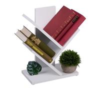 Relaxdays Piccolo Scaffale Libreria, Mobile con 3 Ripiani ad Albero per Libri, CD e DVD, HLP: 40 x 30 x 16 cm, Bianco