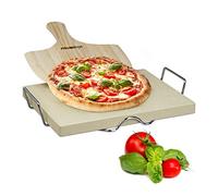 Relaxdays Pietra Refrattaria, Set per Pizza, Ollare Spessa 3 cm, Pala in Legno, Cordierite Rettangolare, Colore naturale