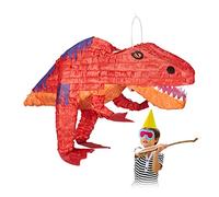 Relaxdays Pignatta a Forma di Dinosauro, da Appendere, per Bambini, per Feste Compleanno, da Riempire, di Carta, Rosso