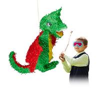 Relaxdays Pignatta a Forma di Drago, da Riempire, per Feste di Compleanno Bambini, in Carta, Grande, Colorata