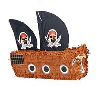 Relaxdays Pignatta a Forma di Nave dei Pirati, da Riempire, per Feste di Compleanno dei Bambini, da Appendere, in Carta, Grande, Colorata