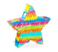 Relaxdays Pignatta a Forma di Stella, da Riempire, per Feste di Compleanno dei Bambini, da Appendere, in Carta, Grande, Colorata