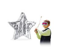 Relaxdays Pignatta a Forma di Stella, da Riempire, per Feste di Compleanno dei Bambini, da Appendere, in Carta, Grande, Argento