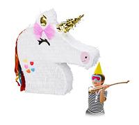 Relaxdays Pignatta a Forma di Unicorno, da Appendere, per Bimbi e Bimbe, per Feste Compleanno, da Riempire, Bianco