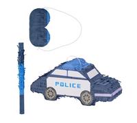 Relaxdays Pignatta Polizia, Bastone e Maschera, Piñata Vuota, Gioco Festa Compleanno Bambini, 22x50x16 cm, Multicolore, Carta
