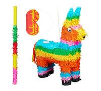 Relaxdays Pignatta Asinello da Riempire, Set di Accessori, Asta, Maschera Feste Compleanno, Asino da Colpire, Colorata