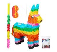 Relaxdays Pignatta Asinello da Riempire, Set di Accessori, Asta, Maschera Feste Compleanno, Asino da Colpire, Colorata