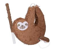 Relaxdays Pignatta Bradipo, Piñata Vuota con Bastone e Maschera, Gioco Festa di Compleanno Bambini, Carnevale, Marrone, Carta, HLP: 48x44x8 cm