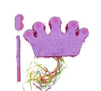 Relaxdays Pignatta Corona con Bastone e Maschera, da Appendere, per Bambini, Compleanni, 31x49x10 cm, Viola-Rosa