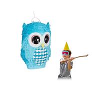 Relaxdays Pignatta Gufo, Simpatica Pentolaccia a Forma di Animale da Riempire, per Compleanni & Feste, da Colpire, blu