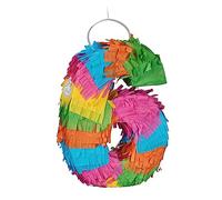 Relaxdays Pignatta Numero 6, Mini Piñata da Appendere, Gioco Bambini, Compleanni, da Riempire, 20,5x15x4,5 cm, Colorata