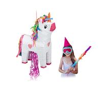 Relaxdays Pignatta Unicorno, da Riempire, Feste di Compleanno Bambini, da Appendere, HxLxP: 51 x 14 x 35 cm, multicolore