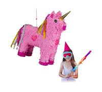Relaxdays Pignatta Unicorno da Riempire, per Feste di Compleanno Bambini, HxLxP: 47 x 43 x 13 cm, Rosa-Fucsia