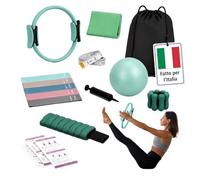 Relaxdays Pilates Set,13pz,colori | Anello, palla, 6 bande, pesi, pompa, borsa, metro, accessori Pilates