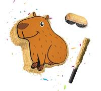 Relaxdays Pinata, 3 pz., Capibara da Appendere, con Bastone & Maschera, Vuota, Marrone